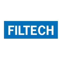 Der Schriftzug 'FILTECH' in großen, weißen Buchstaben auf einem kräftigen blauen Hintergrund.