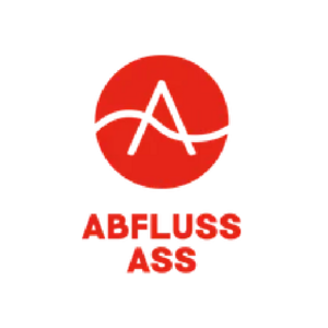 Ein rotes Logo mit einem stilisierten Buchstaben A und dem Schriftzug 'ABFLUSS ASS' darunter.