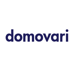 Das Logo von Domovari in einer modernen Schriftart, die in dunklem Blau auf hellem Hintergrund dargestellt ist.