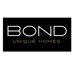Das Logo von BOND UNIQUE HOMES zeigt den Schriftzug in modernem Design auf schwarzem Hintergrund.