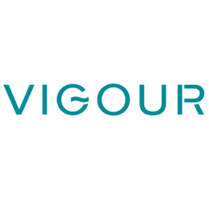 Das Wort 'VIGOUR' in stilvollem, türkisfarbenem Schriftzug auf hellem Hintergrund, vermittelt ein Gefühl von Energie und Vitalität.